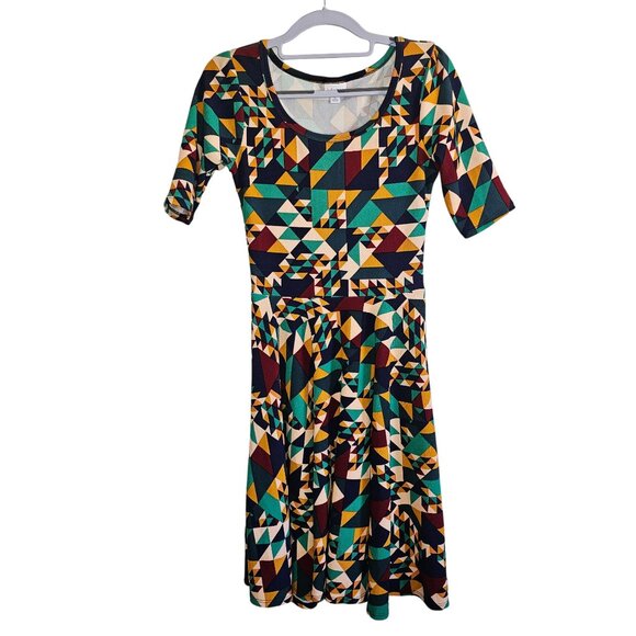 LuLaRoe Nicole Geometric Print Dress S Multicolor - Picture 1 of 7